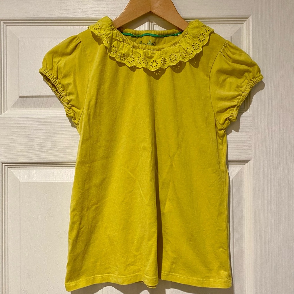 Mini Boden Yellow Short Sleeve Tee with Eyelet Lace Collar 11-12Y 152cm